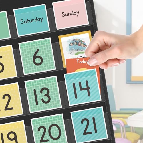 Eamay Rainbow Colorful Calendar Pocket Chart for Kids,Preschool Kindergarten Classroom Elementary Must Haves,Classroom Decorations Decor,Homeschool Teacher Supplies,Back to School Supplies - Image 5