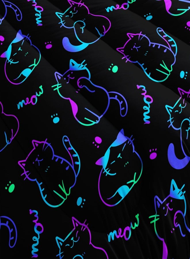 UEVBF 3D Neon Cat Kids Comforter Set,Gradient Line Cat Toddler Comforters Full Size for Teens Kids Boys Girls Room Decoration,Black Kawaii Bedding Sets with 2 Pillowcases. - Image 5