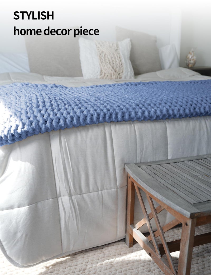 YnM Chunky Throw Blanket  Medium-Weight  Hand Knitted with Chenille Yarn  Skin Friendly  Ventilated and Breathable  Machine Washable  Home D?cor Piece for Couch Sofa and Bed (Chambray Blue 40x50 Inch) - Image 5