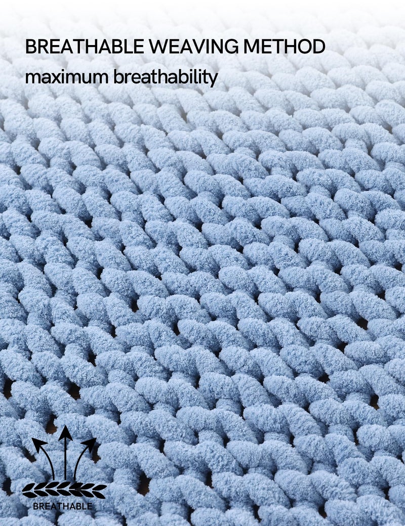 YnM Chunky Throw Blanket  Medium-Weight  Hand Knitted with Chenille Yarn  Skin Friendly  Ventilated and Breathable  Machine Washable  Home D?cor Piece for Couch Sofa and Bed (Chambray Blue 40x50 Inch) - Image 3