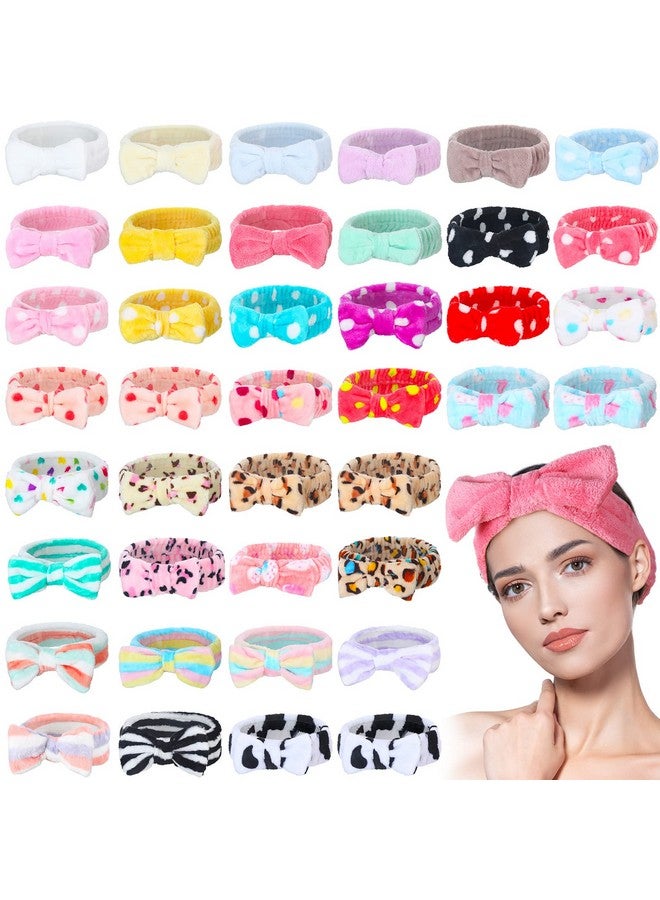 Yinder 40 Pack Bow Spa Headband Coral Fleece Makeup Headband Soft Face Wash Headband Cosmetic Skin Care Headbands Facial Head Wraps Cute Bow Head Bands for Women Girls Shower Supplies (Various Style) - Image 1
