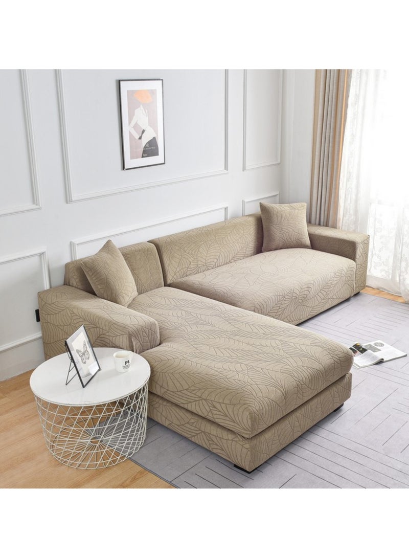 GoldenLike  غطاء أريكة مطاطي، أغطية أريكة ثلاثية المقاعد مقاومة للتآكل على شكل حرف L مع قاعدة مرنة وواقي أثاث قابل للغسل، غطاء ناعم من قماش الجاكار (77-91 بوصة) للأطفال والحيوانات الأليفة، قطعتان، لون كاكي - Image 1