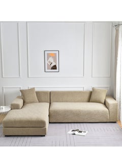 GoldenLike Stretch Sofa Cover, 3 Seater Couch Covers Wear Resistant L Shape Sofa Slipcover with Elastic Bottom Washable Furniture Protector Soft(77"-91") Jacquard Slipcover for Kids, Pets, 2 Pieces, Leaf Khaki  - Image 2