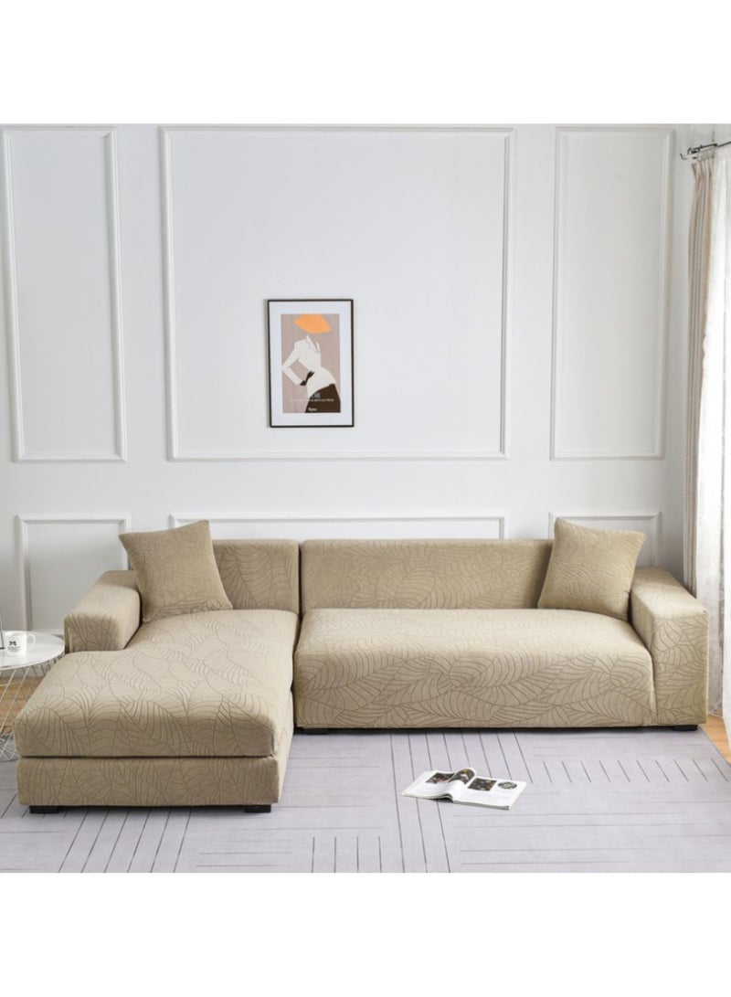 GoldenLike  غطاء أريكة مطاطي، أغطية أريكة ثلاثية المقاعد مقاومة للتآكل على شكل حرف L مع قاعدة مرنة وواقي أثاث قابل للغسل، غطاء ناعم من قماش الجاكار (77-91 بوصة) للأطفال والحيوانات الأليفة، قطعتان، لون كاكي - Image 2