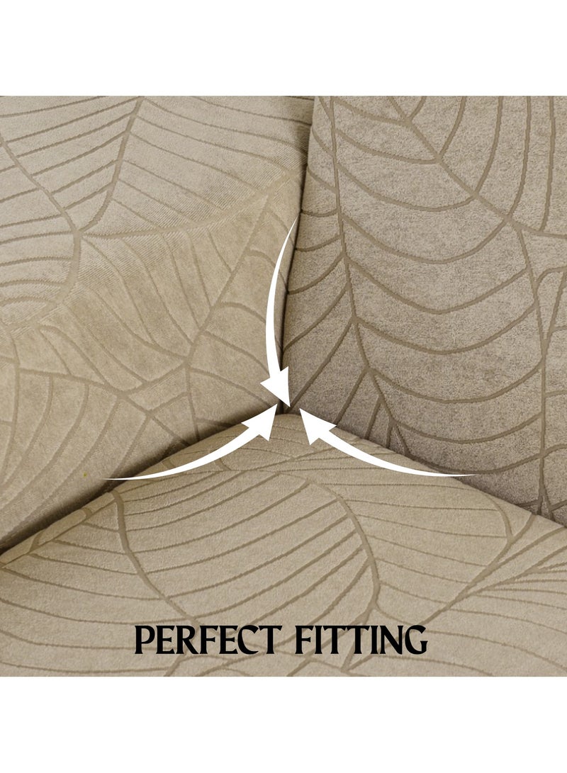 GoldenLike  غطاء أريكة مطاطي، أغطية أريكة ثلاثية المقاعد مقاومة للتآكل على شكل حرف L مع قاعدة مرنة وواقي أثاث قابل للغسل، غطاء ناعم من قماش الجاكار (77-91 بوصة) للأطفال والحيوانات الأليفة، قطعتان، لون كاكي - Image 4