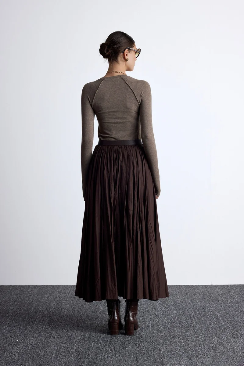مانوكا Pleated Maxi Skirt Bitter Brown