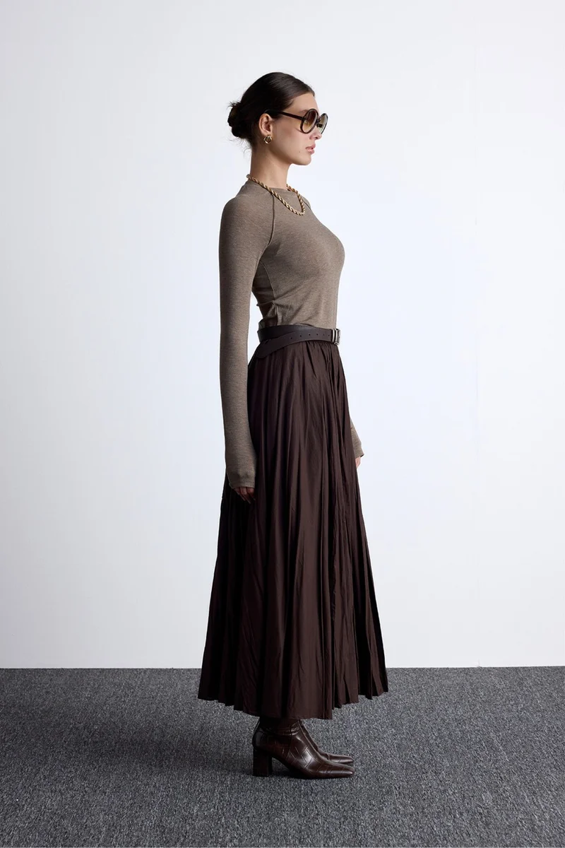مانوكا Pleated Maxi Skirt Bitter Brown