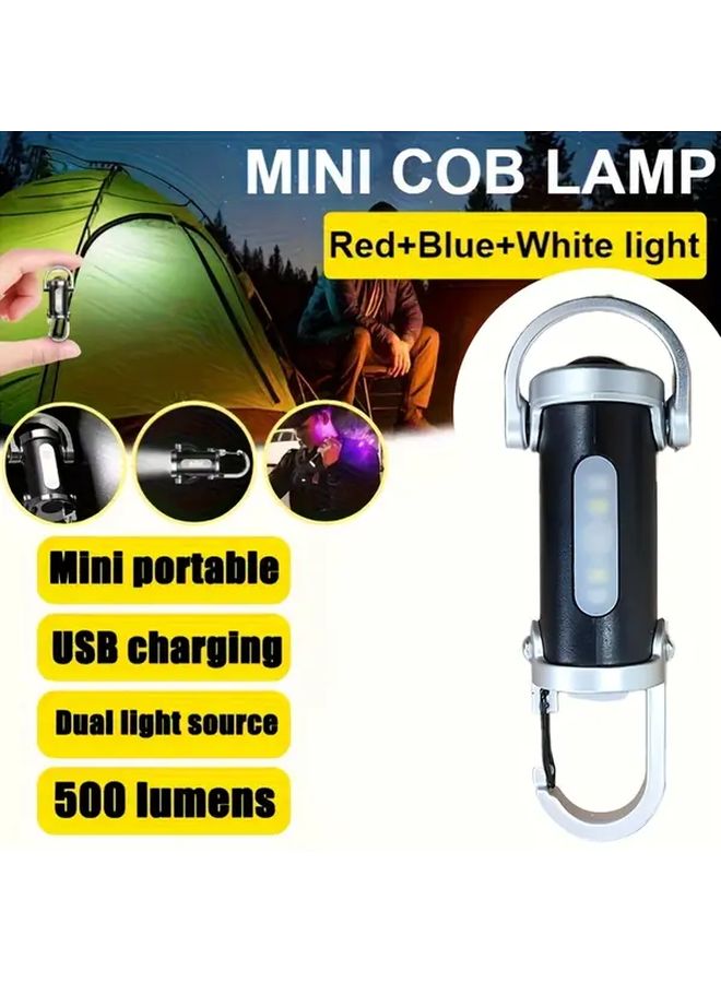 1pc Mini LED Flashlight USB Rechargeable 500 Lumens Dual Light Portable Keychain - Image 2