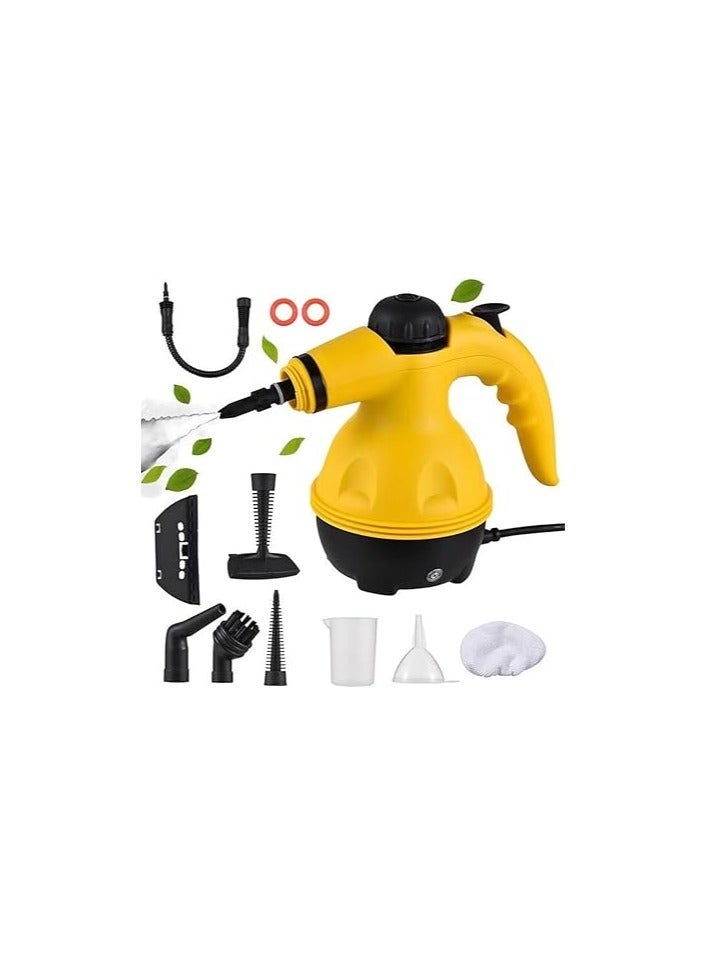 Denx High Pressure Handheld Steam Cleaner, Portable Mini Steam Cleaner for Home Kitchen, Multifunctional High Temperature Pressure Steam Cleaner Machine 1000 watts , 350ml Capacity with 9 Pcs Accessories for Kitchen,Batroom, Car, Window ,Yellow and White Colors - Image 1