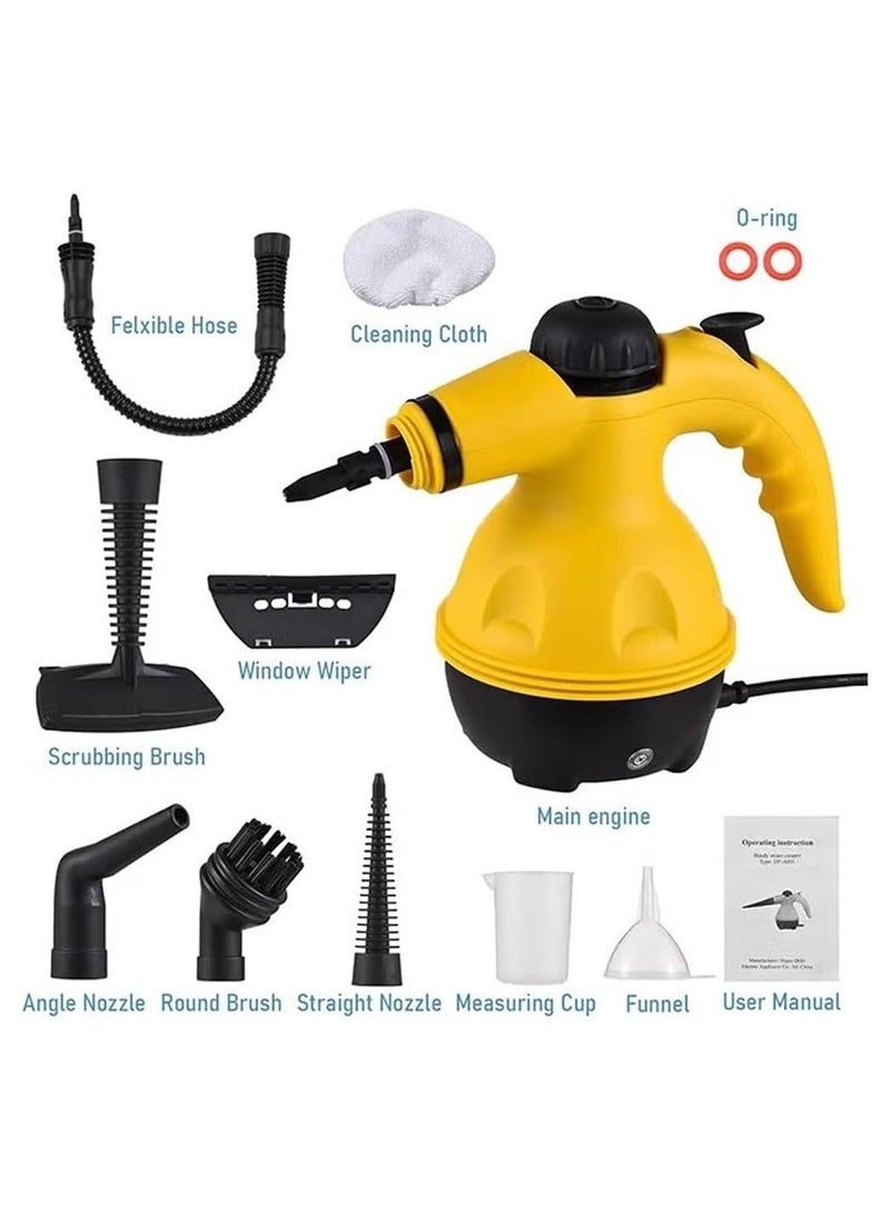 Denx High Pressure Handheld Steam Cleaner, Portable Mini Steam Cleaner for Home Kitchen, Multifunctional High Temperature Pressure Steam Cleaner Machine 1000 watts , 350ml Capacity with 9 Pcs Accessories for Kitchen,Batroom, Car, Window ,Yellow and White Colors - Image 2
