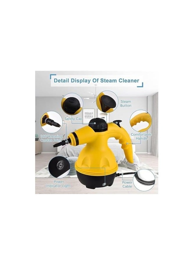 Denx High Pressure Handheld Steam Cleaner, Portable Mini Steam Cleaner for Home Kitchen, Multifunctional High Temperature Pressure Steam Cleaner Machine 1000 watts , 350ml Capacity with 9 Pcs Accessories for Kitchen,Batroom, Car, Window ,Yellow and White Colors - Image 3