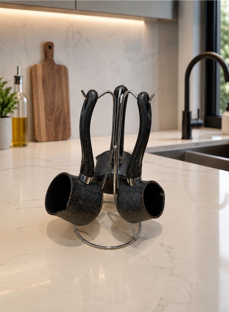 Set of 3  Turkish Granite Square Coffee Pots with Stand