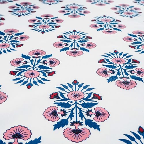 RUSTIQUE LINENS Block Print Design Cotton Table Cloth 6 Seater – Dining Table Cover Cloth, Washable Table Cloth for Dining Table – 150 x 234 CM (Fits 6–8 Seater) - Teal Bloom - Image 4