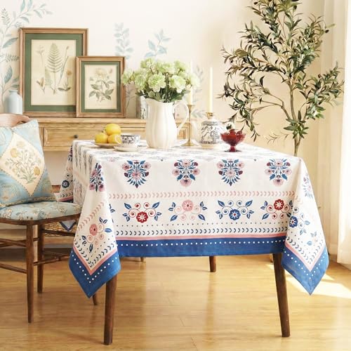 RUSTIQUE LINENS Block Print Design Cotton Table Cloth 6 Seater – Dining Table Cover Cloth, Washable Table Cloth for Dining Table – 150 x 234 CM (Fits 6–8 Seater) - Teal Bloom - Image 2