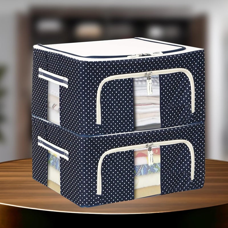 CANWAY 2Pieces 24L DoubleSided Zipper Wardrobe Organizer Foldable Storage Box for Clothes Toys Books Blankets Blue - Image 1