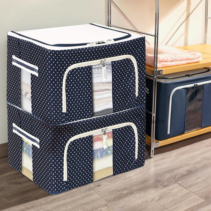 CANWAY 2Pieces 24L DoubleSided Zipper Wardrobe Organizer Foldable Storage Box for Clothes Toys Books Blankets Blue - Image 2