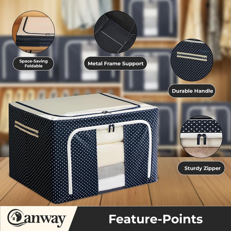 CANWAY 2Pieces 24L DoubleSided Zipper Wardrobe Organizer Foldable Storage Box for Clothes Toys Books Blankets Blue - Image 4