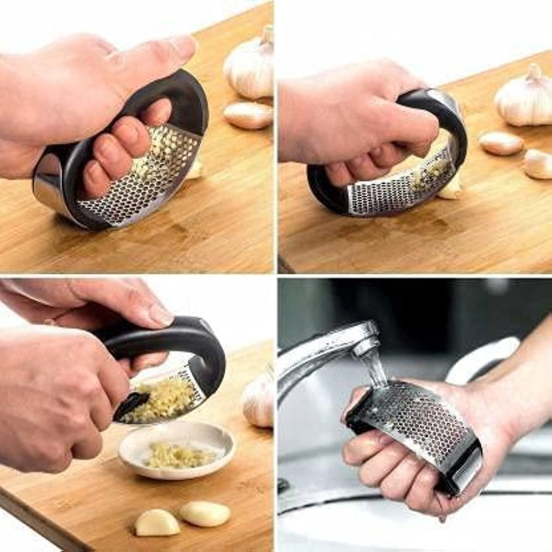MultiFunction Manual Garlic Press Grinding Slicer Stainless Steel Garlic Mincer Crusher Peeler and Chopper with Handle Garlic Press Multicolor  - Image 2