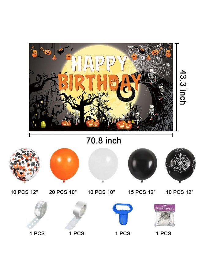 Famoby Happy Birthday Halloween Fabric Sign Poster Banner Backdrop Metallic Shiny Latex Balloons For Halloween Photo Booth Background Party Decorations Supplies - Image 2