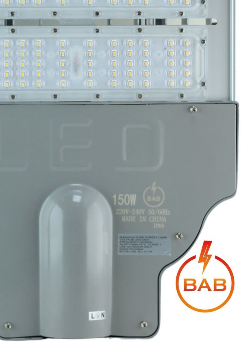 بي أيه بي كشاف شارع ليد المنيوم مقاوم للظروف القاسية للحرارة والماء  اصلي مضمون بقوة 150 واط لون الإضاءة ابيض 6500K ويحتوي على خلية للتشغيل التلقائي عند حلول الظلام - Image 2