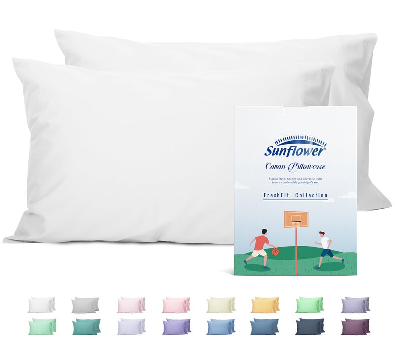 Sunflower King Pillowcases Set of 2, 100% Cotton King Pillow Cases 2, 20Ã—40 inches Bright White, Soft and Breathable - Image 1