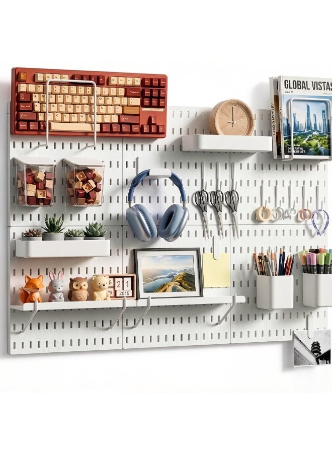 White Pegboard Wall Organizer Set, 4-Piece Modular Hanging Storage rack, DIY Wall Mounted Display Shelves, Multi-Purpose Storage Kit for Home & Office, No Drill, Easy Installation - Image 1