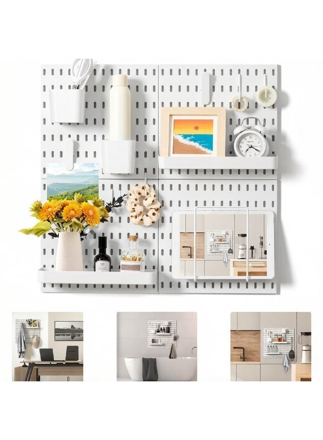 White Pegboard Wall Organizer Set, 4-Piece Modular Hanging Storage rack, DIY Wall Mounted Display Shelves, Multi-Purpose Storage Kit for Home & Office, No Drill, Easy Installation - Image 2