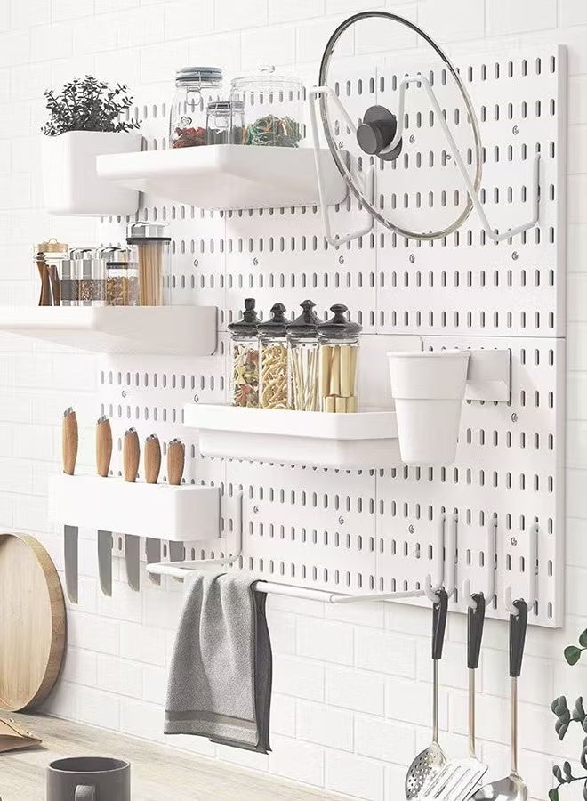 White Pegboard Wall Organizer Set, 4-Piece Modular Hanging Storage rack, DIY Wall Mounted Display Shelves, Multi-Purpose Storage Kit for Home & Office, No Drill, Easy Installation - Image 5