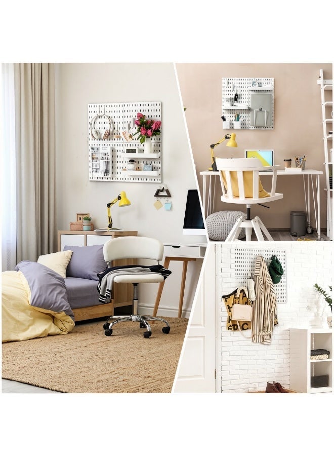 White Pegboard Wall Organizer Set, 4-Piece Modular Hanging Storage rack, DIY Wall Mounted Display Shelves, Multi-Purpose Storage Kit for Home & Office, No Drill, Easy Installation - Image 3