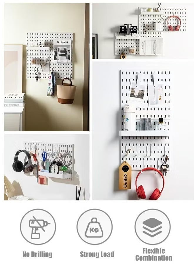 White Pegboard Wall Organizer Set, 4-Piece Modular Hanging Storage rack, DIY Wall Mounted Display Shelves, Multi-Purpose Storage Kit for Home & Office, No Drill, Easy Installation - Image 4