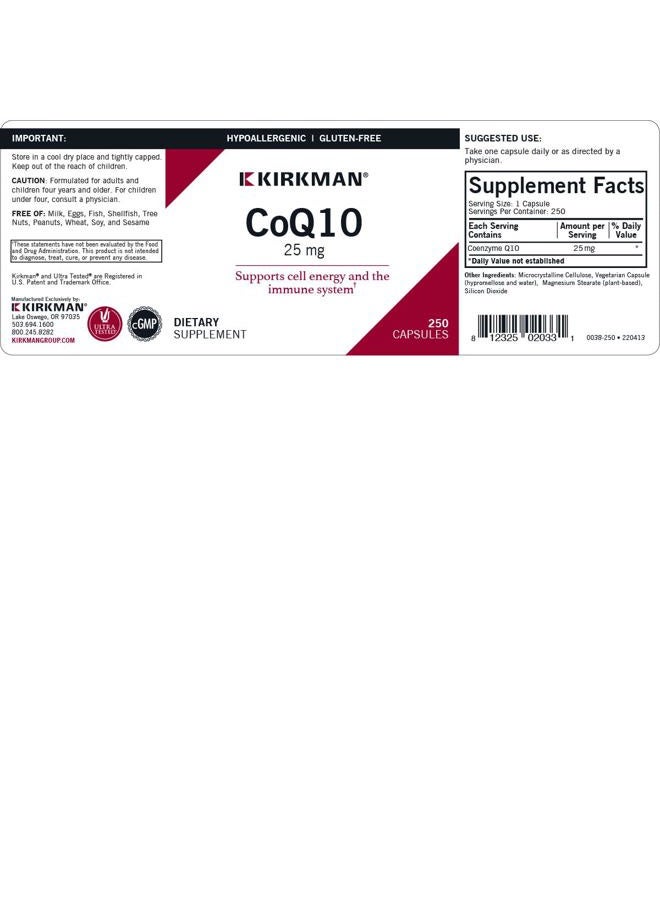 Kirkman Coenzyme Q10 25 mg - Hypoallergenic || 250 Vegetarian Capsules || CoQ10 || Supports Immune System || Gluten and Casein Free || Capsules are Plant Based - Image 2