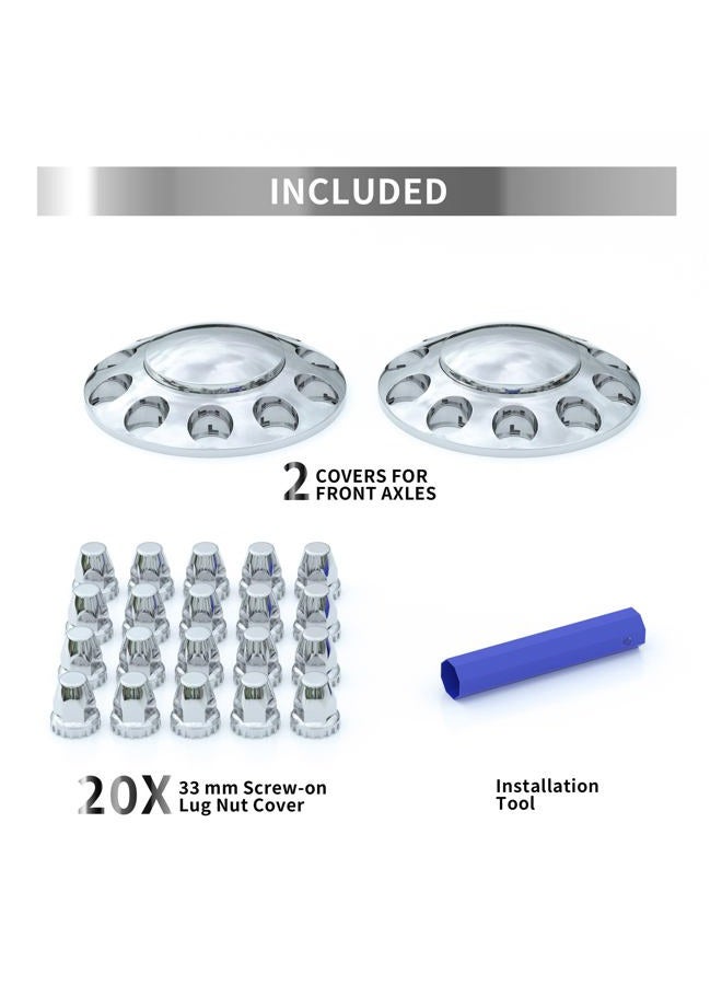 FLYCLE Front Axle Wheel Cover for Semi Truck Chrome ABS Plastic with 33mm Screw-On Dome Lug Nut Covers,2 Front Axle Wheel Covers Hubcap - Image 5