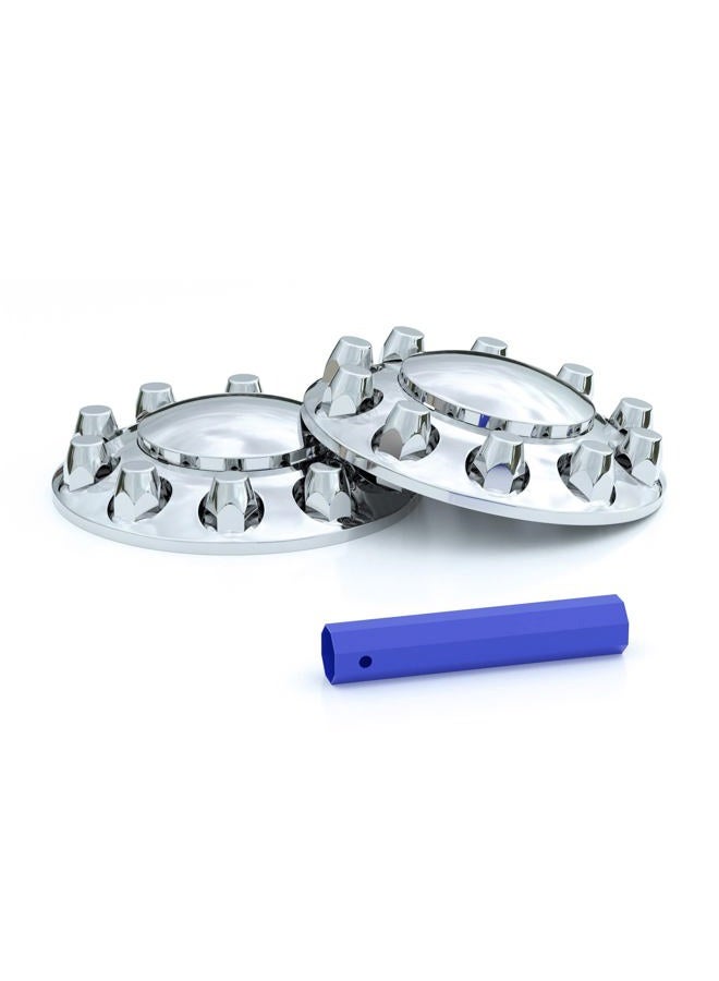 FLYCLE Front Axle Wheel Cover for Semi Truck Chrome ABS Plastic with 33mm Screw-On Dome Lug Nut Covers,2 Front Axle Wheel Covers Hubcap - Image 1