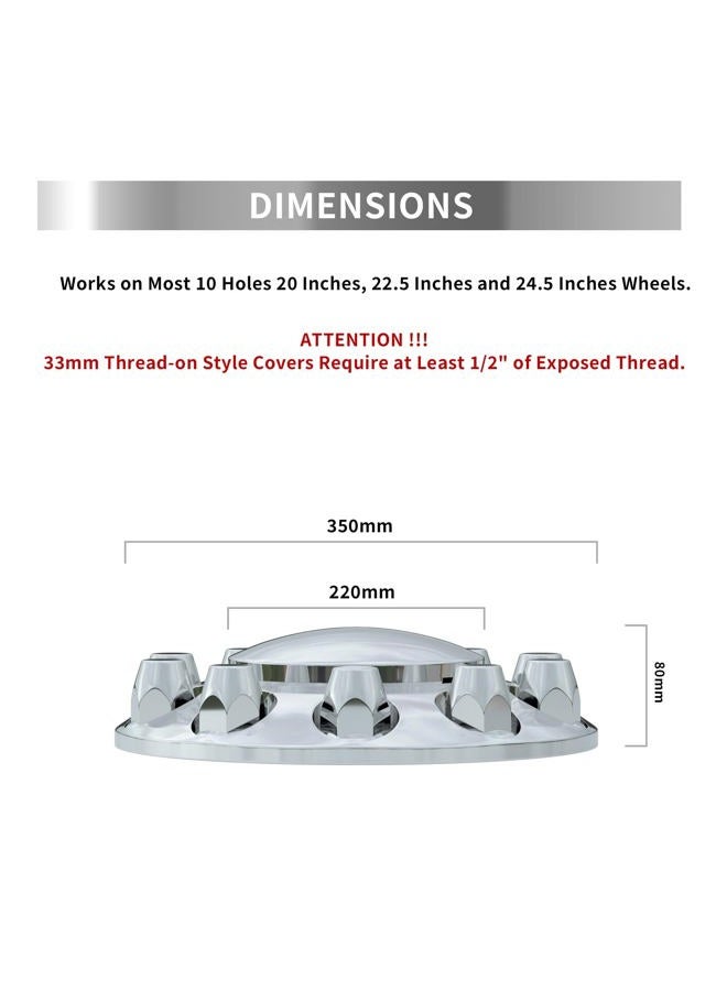 FLYCLE Front Axle Wheel Cover for Semi Truck Chrome ABS Plastic with 33mm Screw-On Dome Lug Nut Covers,2 Front Axle Wheel Covers Hubcap - Image 4