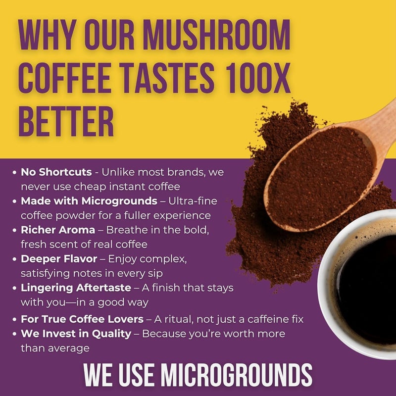 Grateful Earth Mushroom Coffee, Espresso Instant Coffee with Cinnamon, Turmeric, Lion’s Mane Mushrooms, L-Theanine, Chaga Super Brain Blend, Energy & Immune Support, Dairy & Gluten Free, 2 Bags, 40 Ct - Image 3