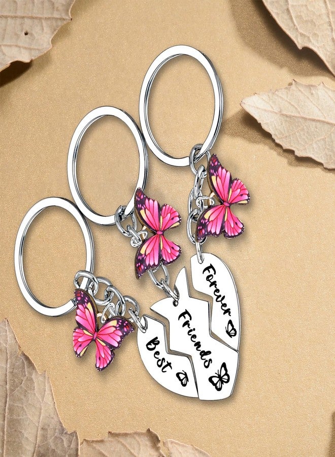 Waeceip Best Friend Keychain for 3 Pcs Friendship Matching Keychain for Best Friends Birthday Gifts for Women Friends Besties Sister Long Distance Gifts Butterfly Charm Keychains Friendship Jewelry Gift - Image 2