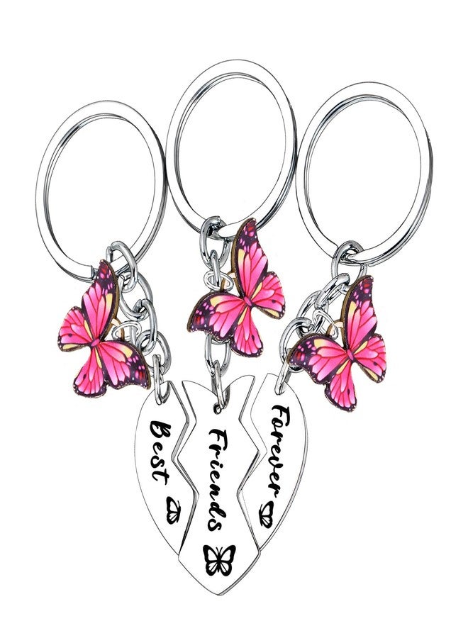 Waeceip Best Friend Keychain for 3 Pcs Friendship Matching Keychain for Best Friends Birthday Gifts for Women Friends Besties Sister Long Distance Gifts Butterfly Charm Keychains Friendship Jewelry Gift - Image 1