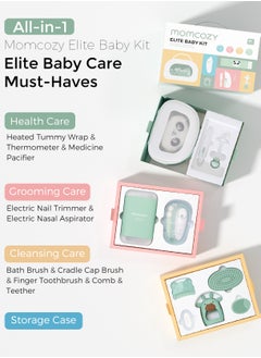 Momcozy Elite Baby Kit, Premium Baby Shower & First Equipment Kit, for Care & Health & Cleaning, Electric Nail File & Nasal Aspirator, Heat Belt, Thermometer, Bath Brush, Teething Ring, Bag  - Image 4