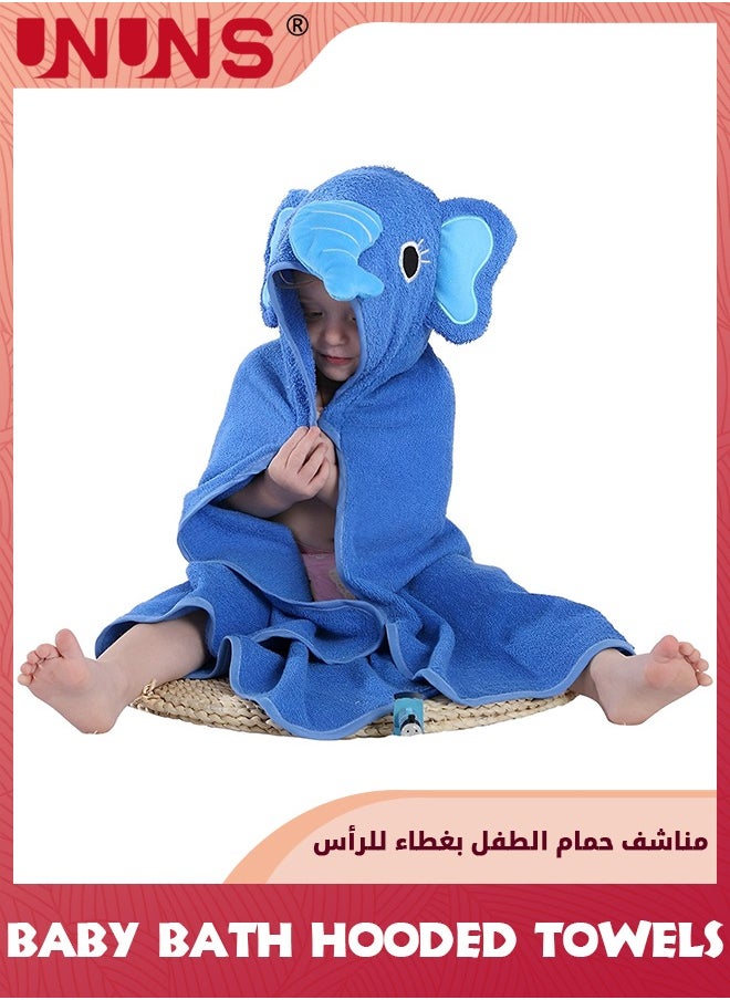 UNUNS Baby Hooded Towel,Soft Cotton Elephant Bathrobe Towel For Toddler Boy Girls,Super Absorbent Washcloth,Hooded Bathing Towel,Machine Washable Towel,Keeps Your Baby Warm And Cosy,Blue Elephant  - Image 1