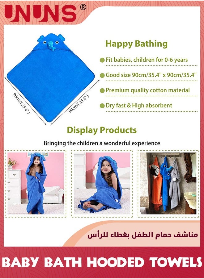 UNUNS Baby Hooded Towel,Soft Cotton Elephant Bathrobe Towel For Toddler Boy Girls,Super Absorbent Washcloth,Hooded Bathing Towel,Machine Washable Towel,Keeps Your Baby Warm And Cosy,Blue Elephant  - Image 3