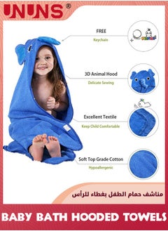 UNUNS Baby Hooded Towel,Soft Cotton Elephant Bathrobe Towel For Toddler Boy Girls,Super Absorbent Washcloth,Hooded Bathing Towel,Machine Washable Towel,Keeps Your Baby Warm And Cosy,Blue Elephant  - Image 2