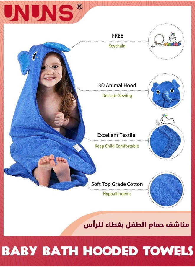 UNUNS Baby Hooded Towel,Soft Cotton Elephant Bathrobe Towel For Toddler Boy Girls,Super Absorbent Washcloth,Hooded Bathing Towel,Machine Washable Towel,Keeps Your Baby Warm And Cosy,Blue Elephant  - Image 2