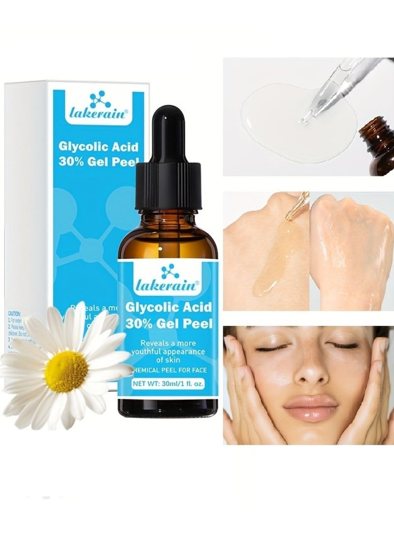 lakerain Glycolic Acid 30% Gel Peel Lactic Acid Aloe Vera Facial Serum Face Peel for Acne Scars Collagen Boost Wrinkles Fine Lines Glycolic Acid Toner Skin Moisturizing Oil 30ml  - Image 1
