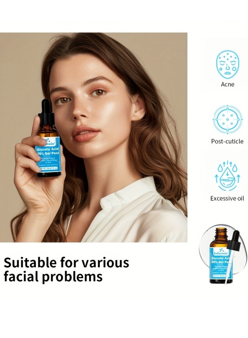 lakerain Glycolic Acid 30% Gel Peel Lactic Acid Aloe Vera Facial Serum Face Peel for Acne Scars Collagen Boost Wrinkles Fine Lines Glycolic Acid Toner Skin Moisturizing Oil 30ml  - Image 3