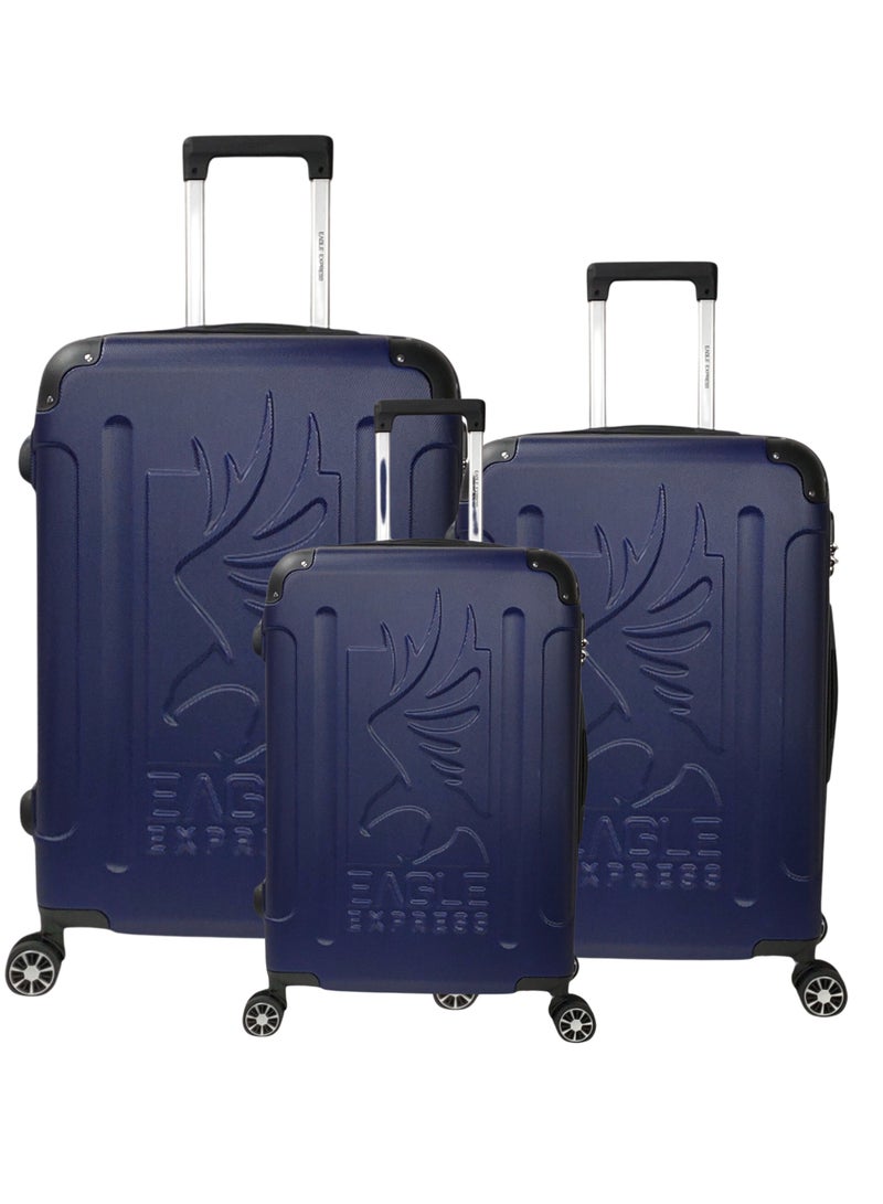 Eagle Express Protector 3-Piece Luggage Set (20/24/28 Inch) – Navy, High Quality ABS Material, 4 Silent Wheelsilt-in Lock, 1-Year Warranty - Image 1