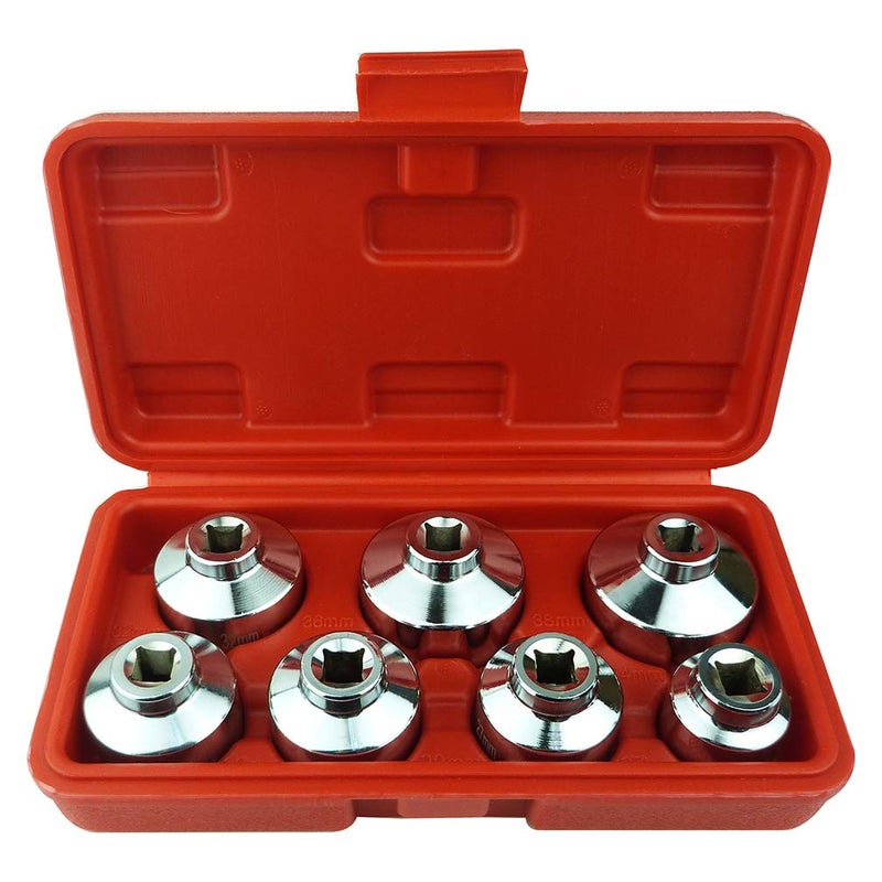 Heavy Duty 7-Piece Oil Filter Cap Wrench Tool Kit Can Last for Ever Includes 24mm,27mm,29mm,30mm,32mm,36mm,38mm Socket Set Compatible with Mercedes Benz, VW, BMW and More Oil Filter Housing