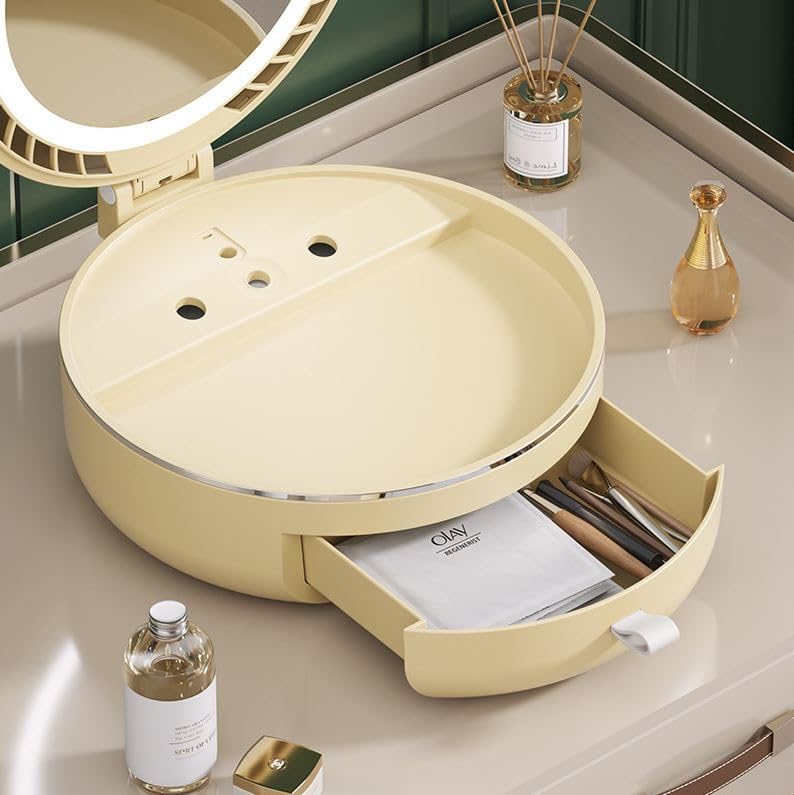 Crobat Light Luxury LED Dimmable DustProof Desktop Makeup Mirror Storage Box Spray Water Replenishment Folding Dressing Mirror with Fan - Image 3