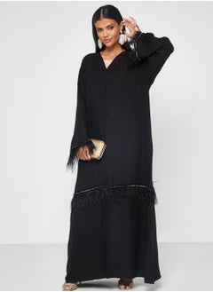 hayas closet Lace Feather Detail Abaya  - Image 1