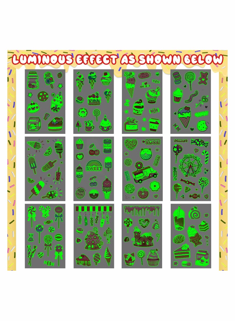 SYOSI 12 Sheets Glow Ice Cream Birthday Party Decorations for Girls Luminous Kids Temporary Tattoos for Ice Cream Party Supplies Favors Toys Donut Fake Tattoo Stickers - Image 3