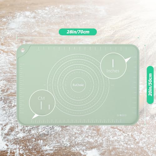 EuChoiz Silicone Pastry Mat 28"*20" Extra Thick Non Stick Baking Mat Food Grade Silicone Dough Rolling Bake Mat with Edge Heightening Green - Image 3